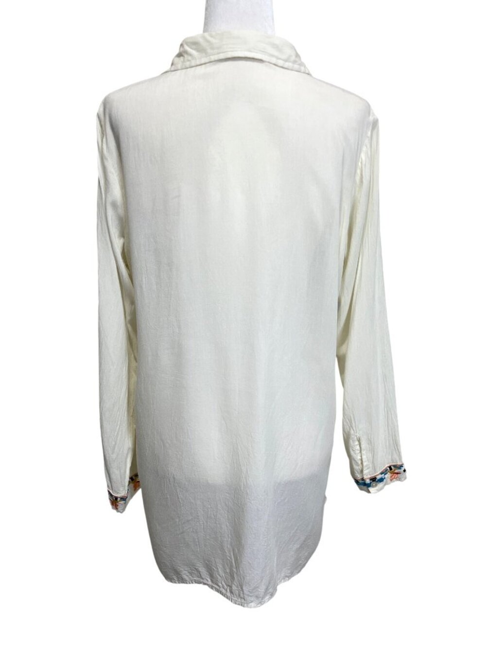 Scully Womens XL Button-Up Top Floral Embroidered Shirt Cream Red Blue Western - Picture 3 of 9